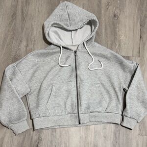SHEIN Light Gray Zip-Up Hooded Sweatshirt Jacket